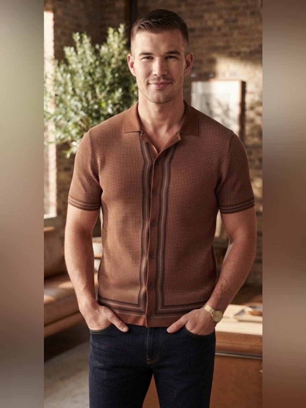 Express Brown Knit Polo Shirt